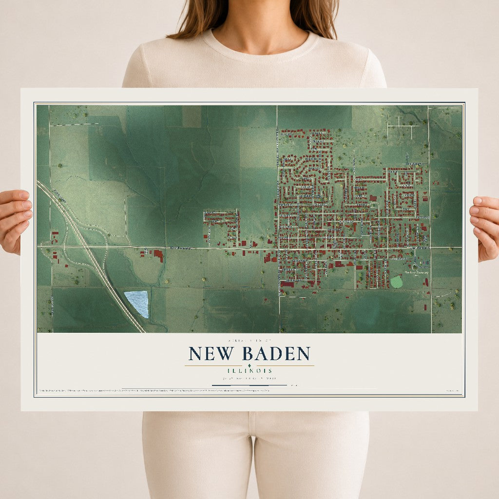 Map of New Baden, Illinois, 18 x 24 inch unframed archival matte print