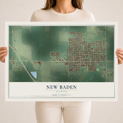 Map of New Baden, Illinois, 18 x 24 inch unframed archival matte print