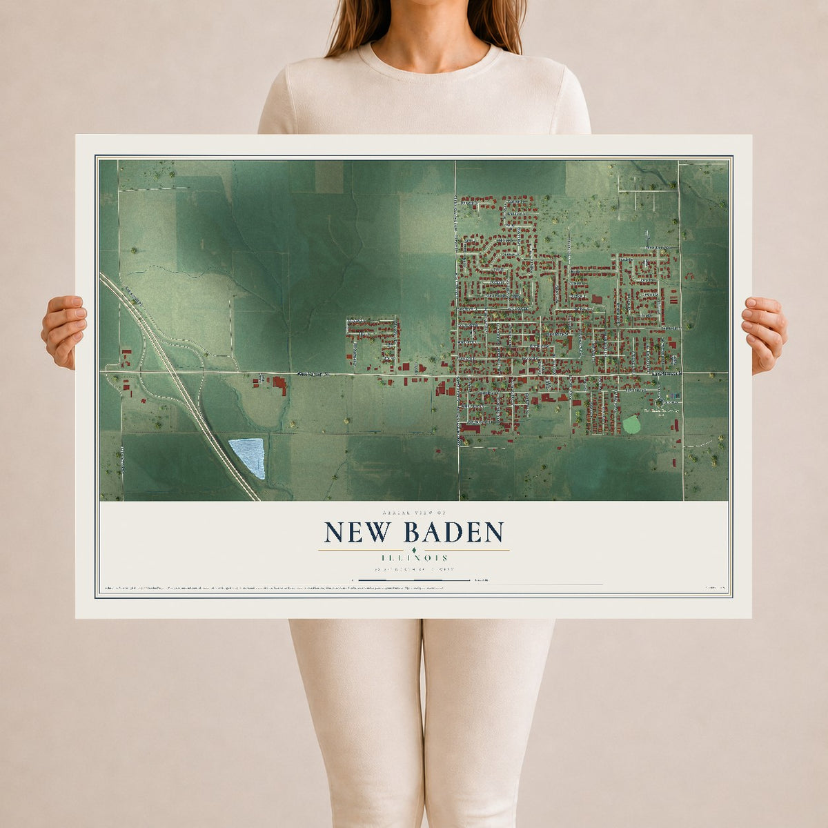 Map of New Baden, Illinois, 24 x 36 inch unframed archival matte print