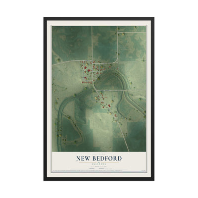 Map of New Bedford, Illinois, 12 x 18 inch print in a black wood frame