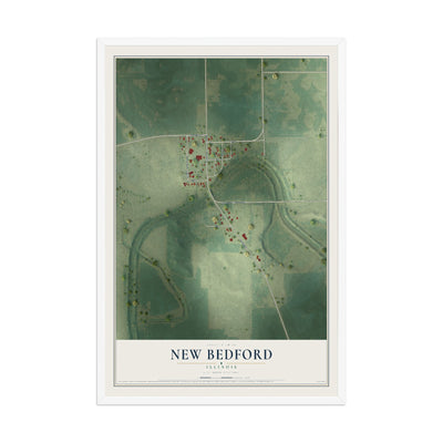 Map of New Bedford, Illinois, 12 x 18 inch print in a white wood frame