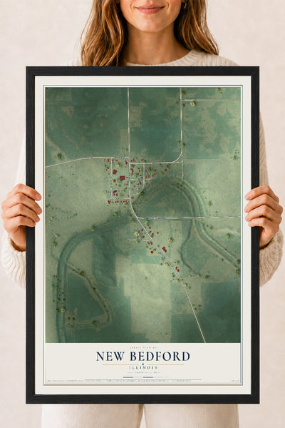 Map of New Bedford, Illinois, 18 x 24 inch print in a black wood frame