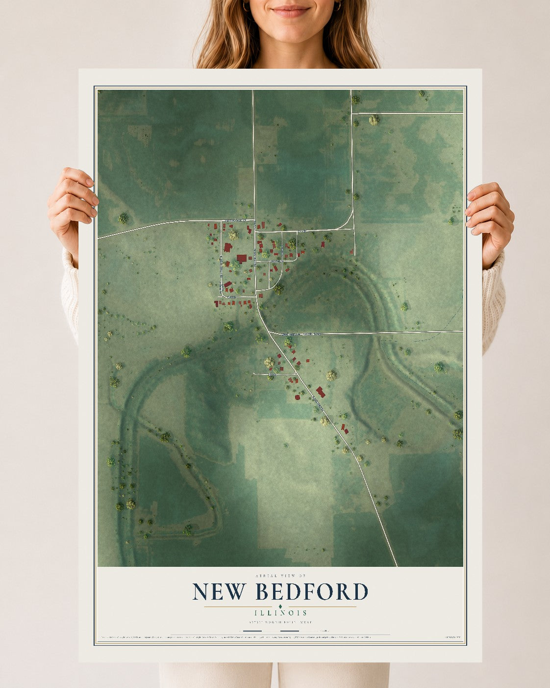 Map of New Bedford, Illinois, 24 x 36 inch unframed archival matte print