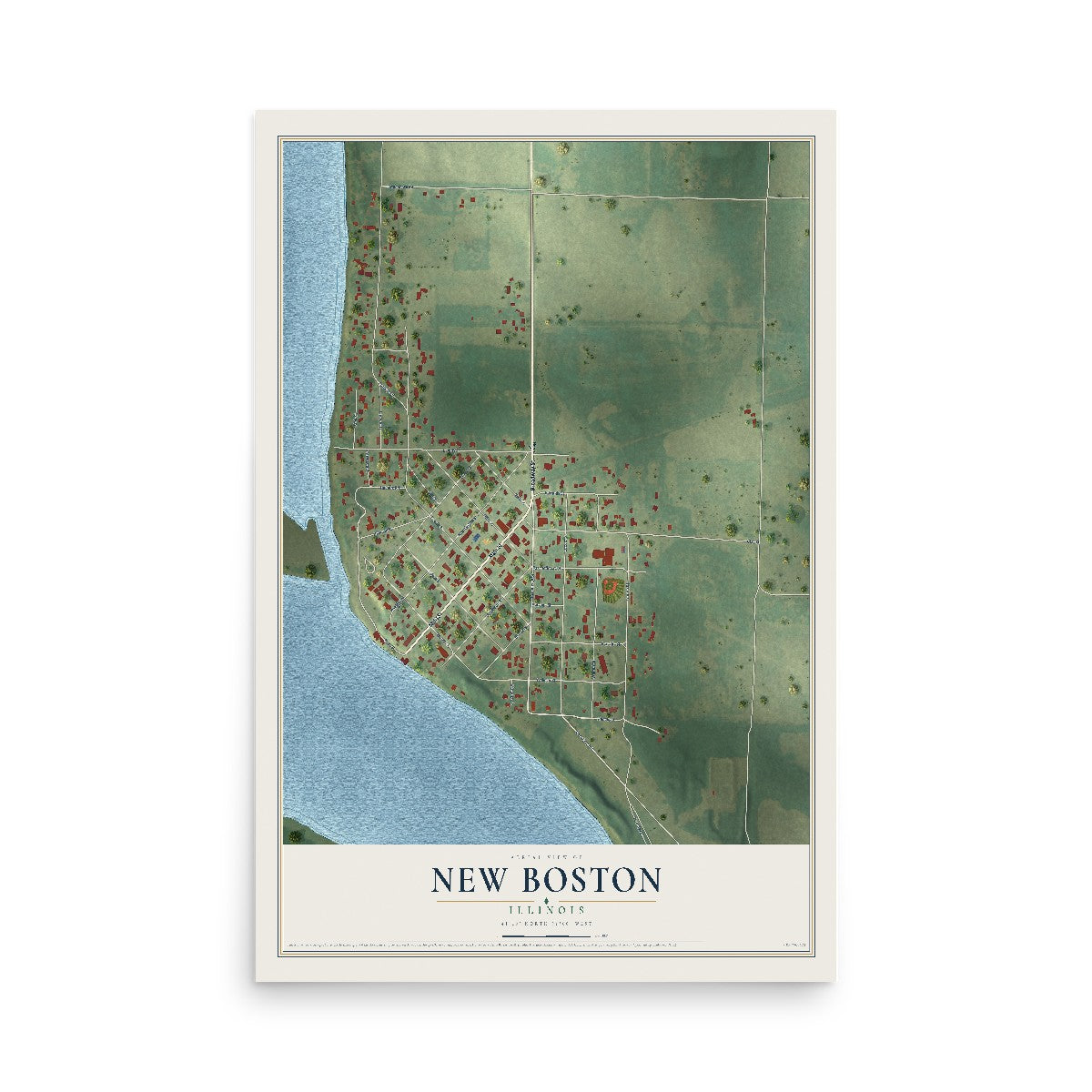 Map of New Boston, Illinois, 12 x 18 inch unframed archival matte print