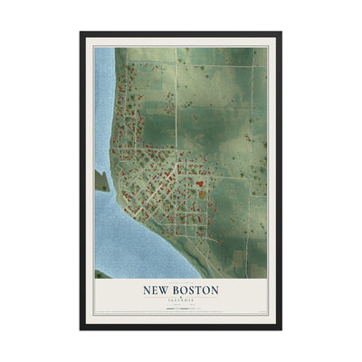 Map of New Boston, Illinois, 12 x 18 inch print in a black wood frame