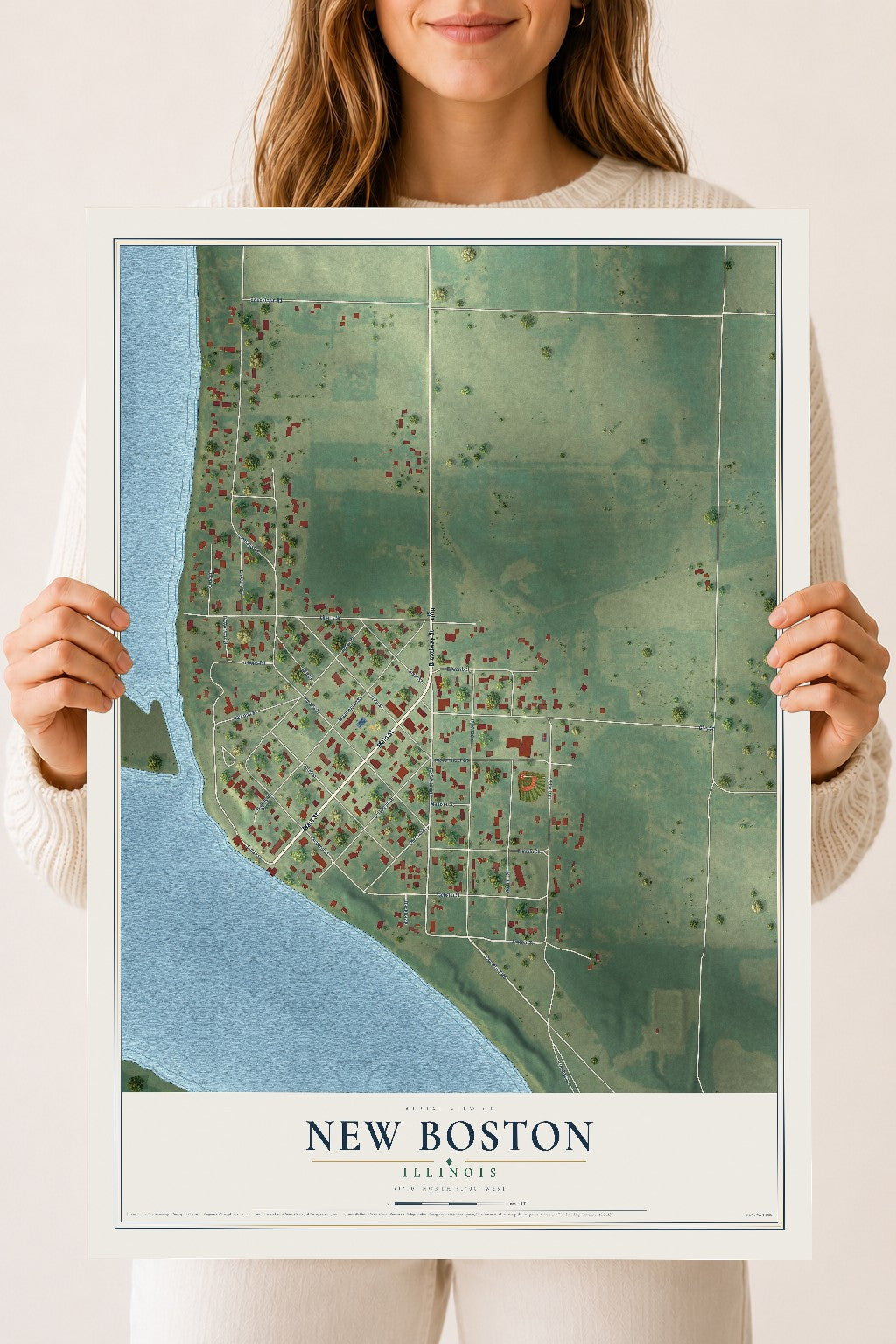 Map of New Boston, Illinois, 18 x 24 inch unframed archival matte print