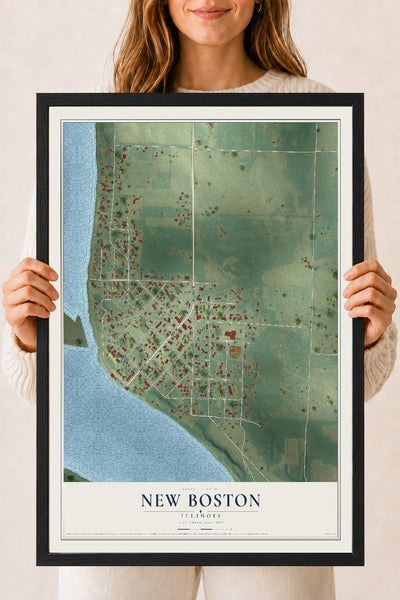 Map of New Boston, Illinois, 18 x 24 inch print in a black wood frame