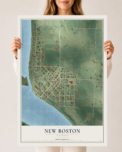 Map of New Boston, Illinois, 24 x 36 inch unframed archival matte print