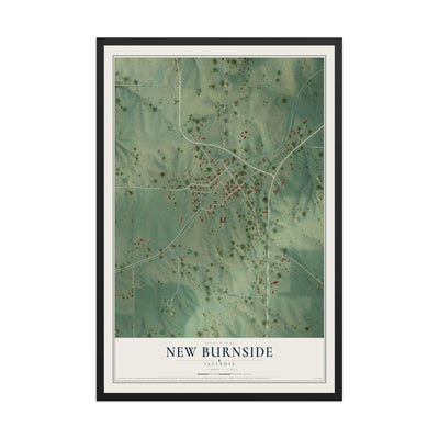 Map of New Burnside, Illinois, 12 x 18 inch print in a black wood frame