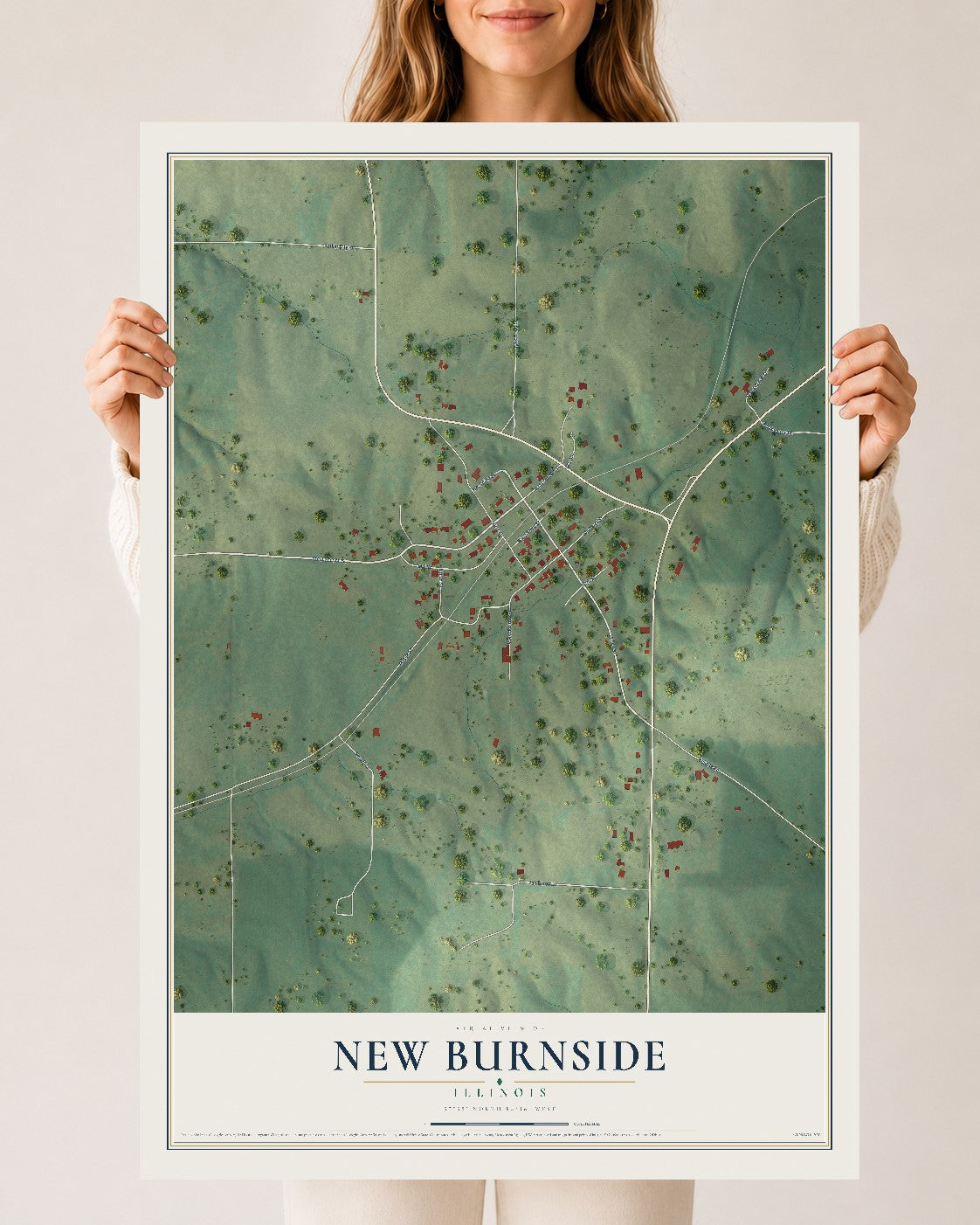 Map of New Burnside, Illinois, 24 x 36 inch unframed archival matte print