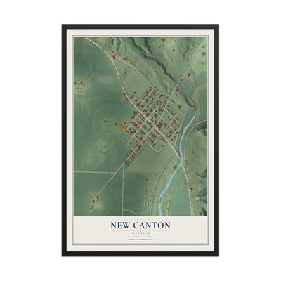 Map of New Canton, Illinois, 12 x 18 inch print in a black wood frame