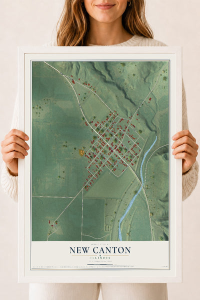 Map of New Canton, Illinois, 18 x 24 inch print in a white wood frame