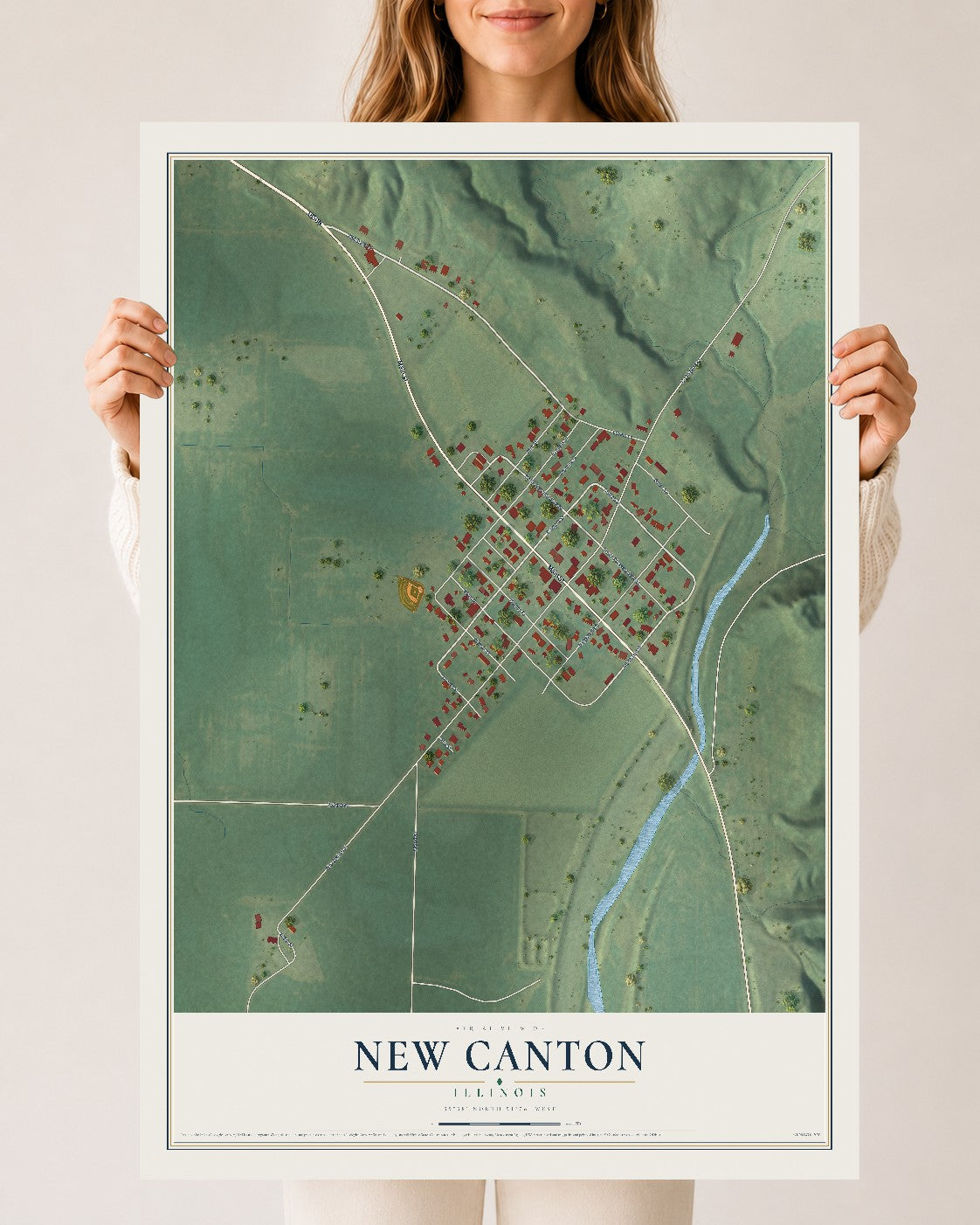 Map of New Canton, Illinois, 24 x 36 inch unframed archival matte print