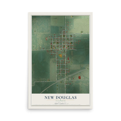 Map of New Douglas, Illinois, 12 x 18 inch unframed archival matte print