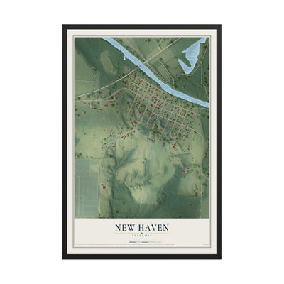 Map of New Haven, Illinois, 12 x 18 inch print in a black wood frame