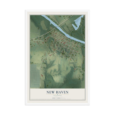 Map of New Haven, Illinois, 12 x 18 inch print in a white wood frame