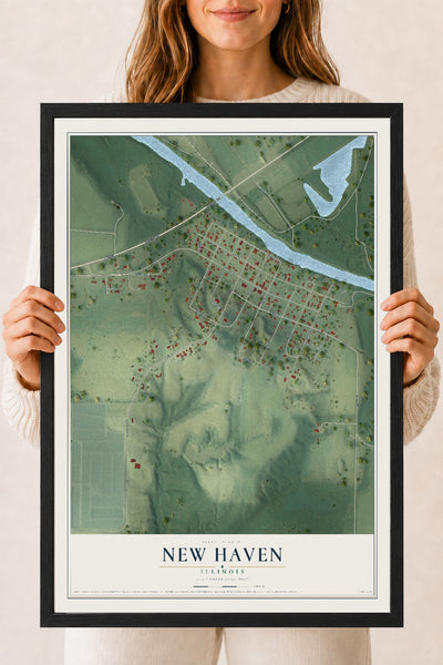 Map of New Haven, Illinois, 18 x 24 inch print in a black wood frame