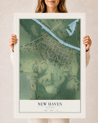 Map of New Haven, Illinois, 24 x 36 inch print in a white wood frame