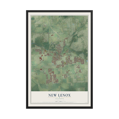 Map of New Lenox, Illinois, 12 x 18 inch print in a black wood frame