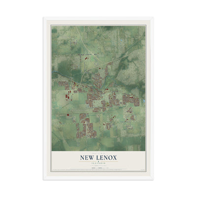 Map of New Lenox, Illinois, 12 x 18 inch print in a white wood frame