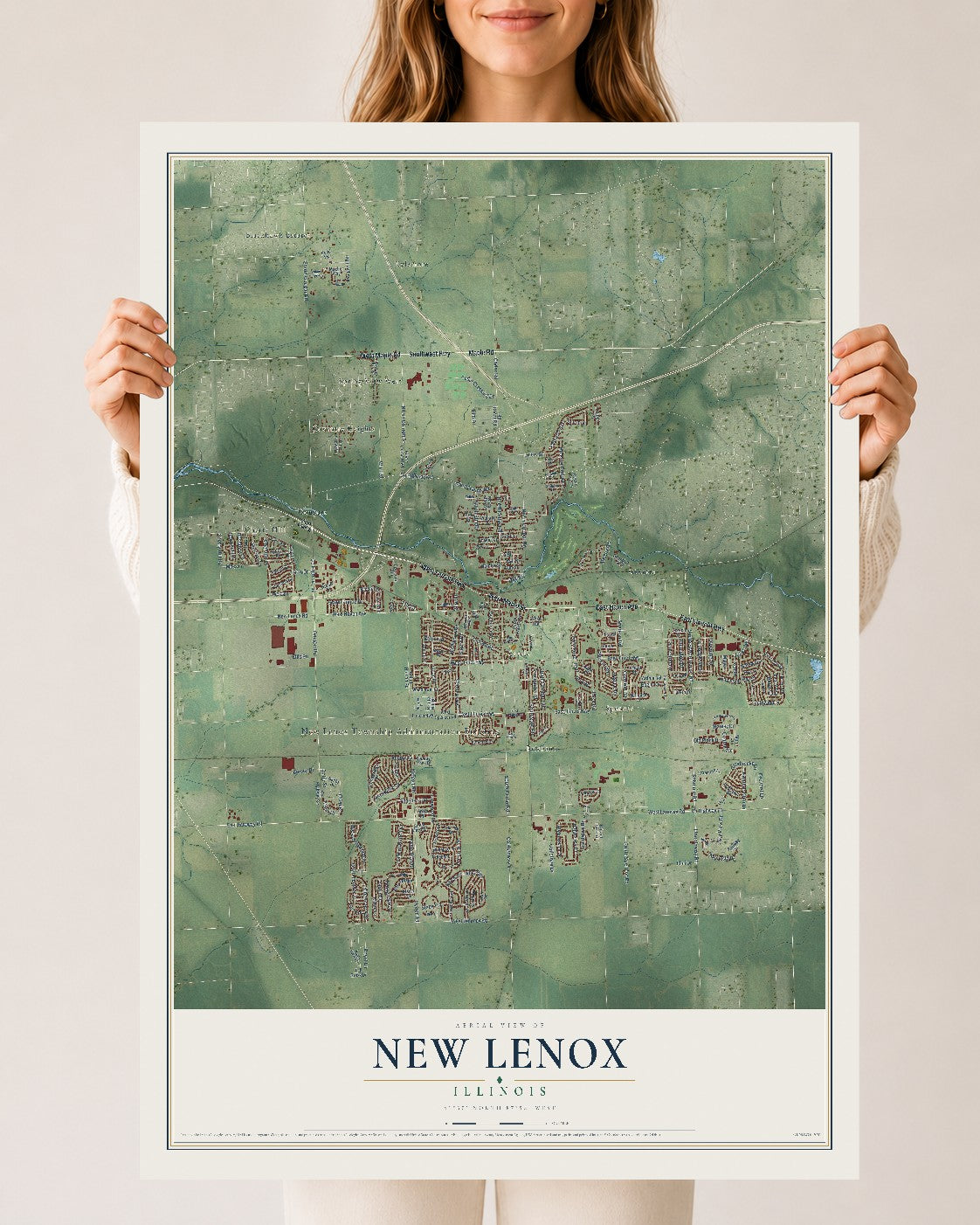 Map of New Lenox, Illinois, 24 x 36 inch unframed archival matte print
