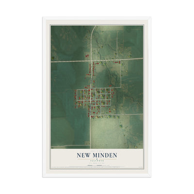 Map of New Minden, Illinois, 12 x 18 inch print in a white wood frame