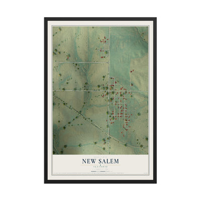 Map of New Salem, Illinois, 12 x 18 inch print in a black wood frame
