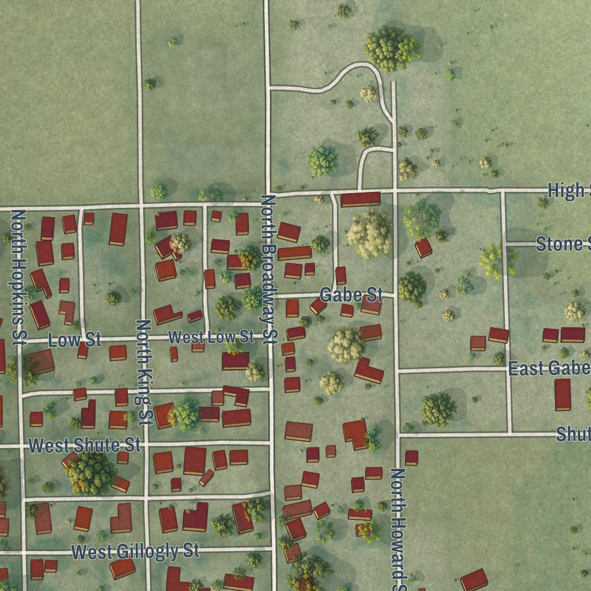 Second close-up of the map of Newman, Illinois print showing more streets and buildings