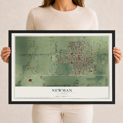 Map of Newman, Illinois, 12 x 18 inch print in a black wood frame