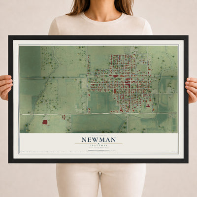 Map of Newman, Illinois, 18 x 24 inch print in a black wood frame