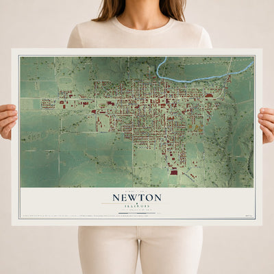 Map of Newton, Illinois, 18 x 24 inch unframed archival matte print