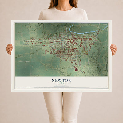Map of Newton, Illinois, 24 x 36 inch unframed archival matte print
