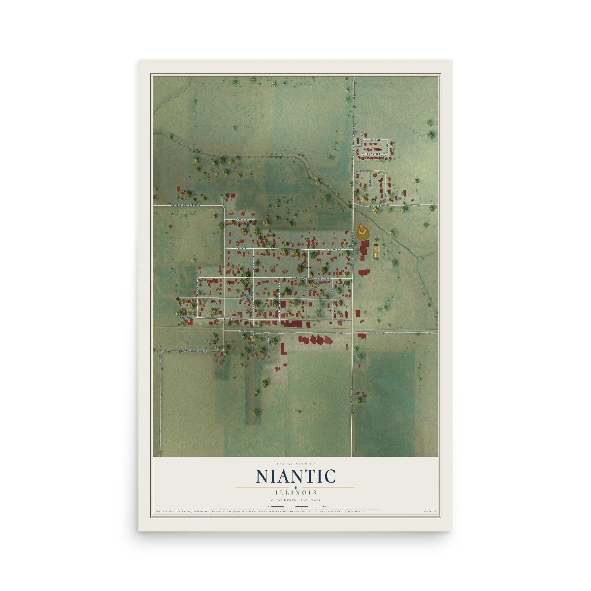 Map of Niantic, Illinois, 12 x 18 inch unframed archival matte print