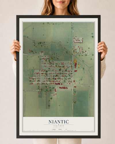 Map of Niantic, Illinois, 24 x 36 inch print in a black wood frame