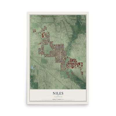 Map of Niles, Illinois, 12 x 18 inch unframed archival matte print