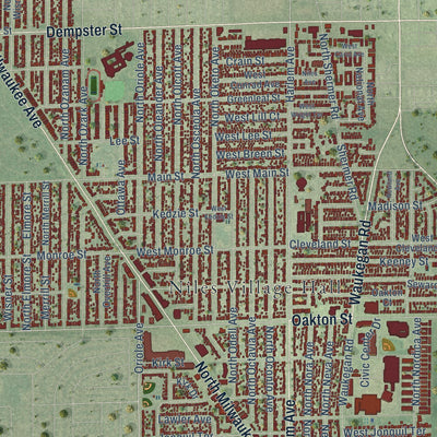 Close-up of the map of Niles, Illinois print showing street and building detail