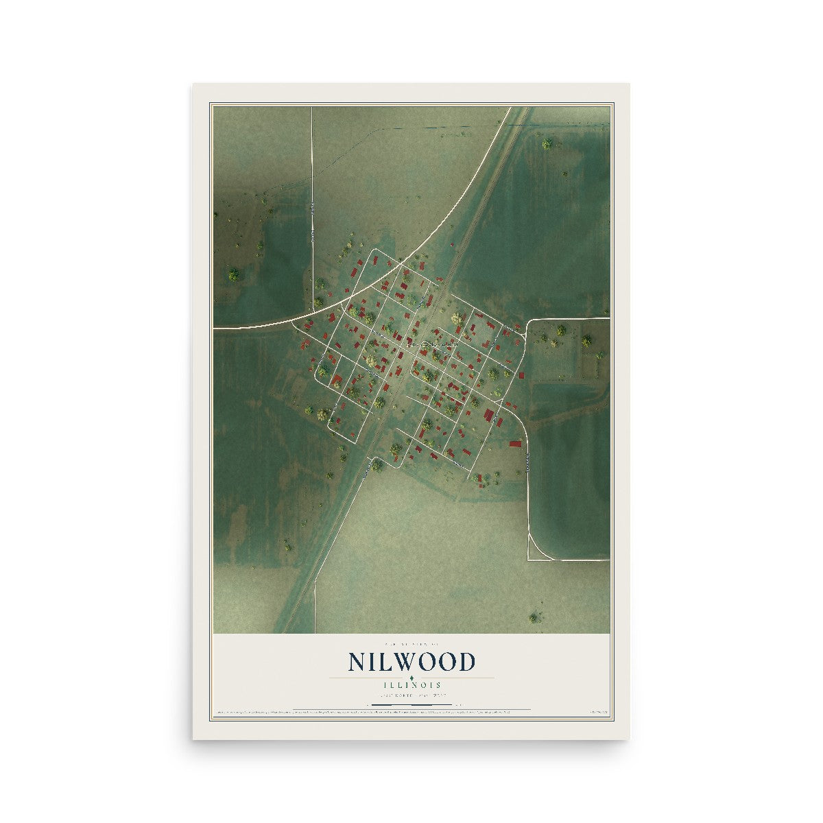 Map of Nilwood, Illinois, 12 x 18 inch unframed archival matte print