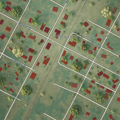 Close-up of the map of Nilwood, Illinois print showing street and building detail