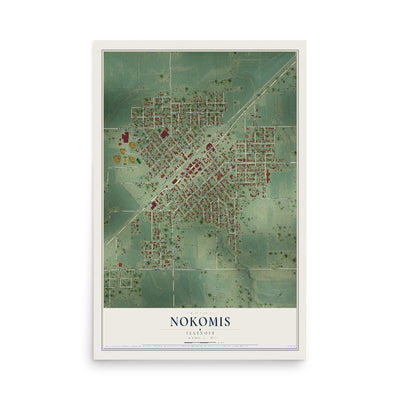 Map of Nokomis, Illinois, 12 x 18 inch unframed archival matte print