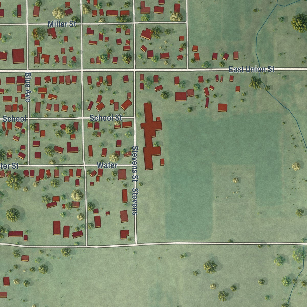 Second close-up of the map of Nokomis, Illinois print showing more streets and buildings
