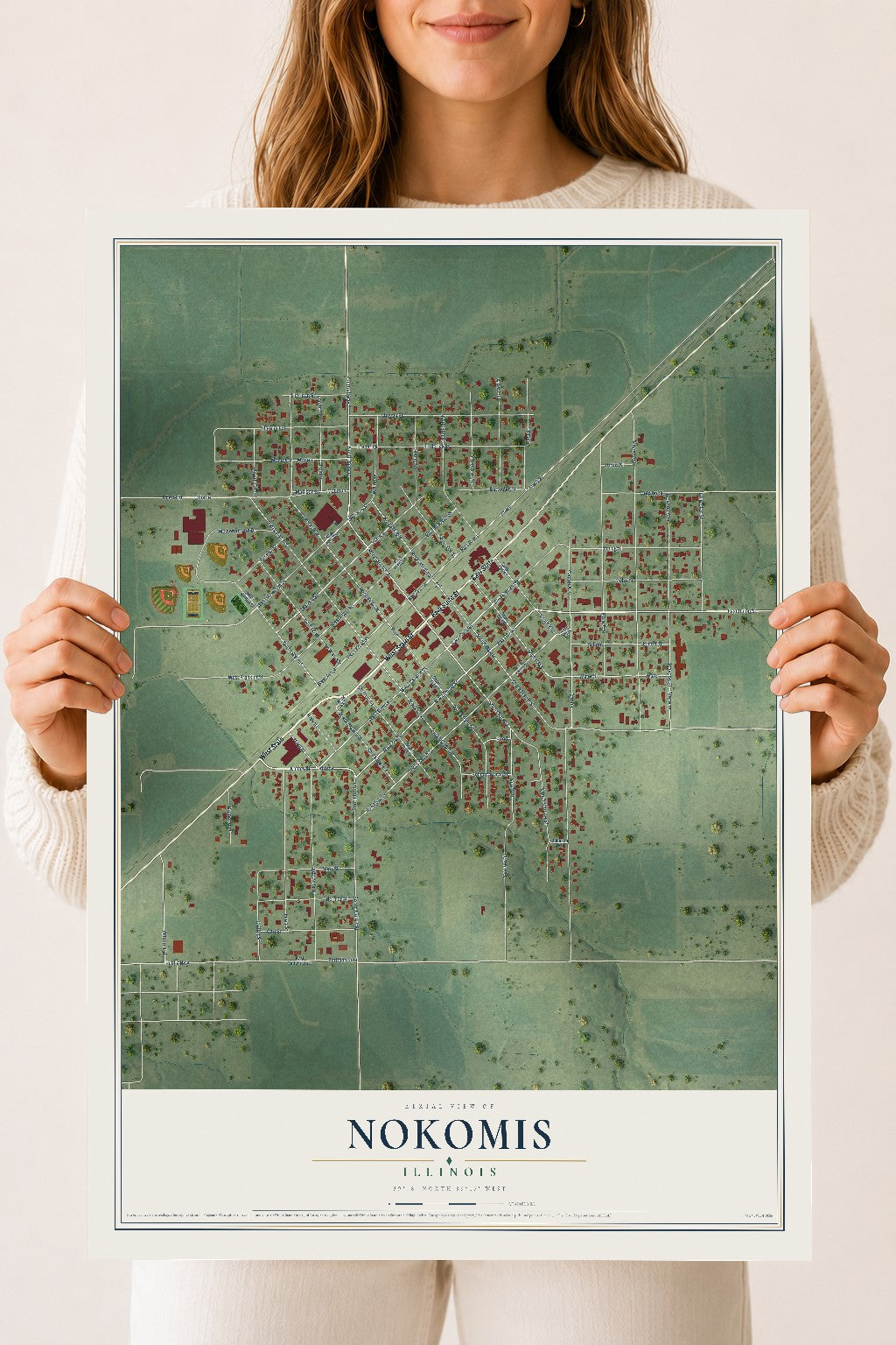 Map of Nokomis, Illinois, 18 x 24 inch unframed archival matte print