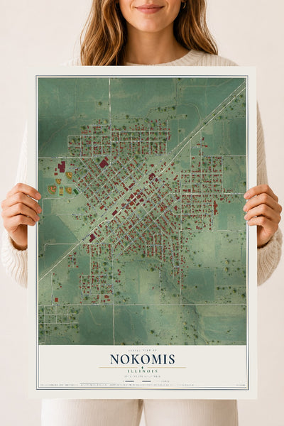 Map of Nokomis, Illinois, 18 x 24 inch unframed archival matte print