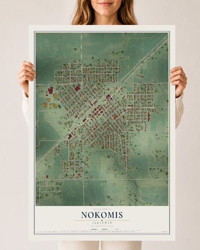 Map of Nokomis, Illinois, 24 x 36 inch unframed archival matte print