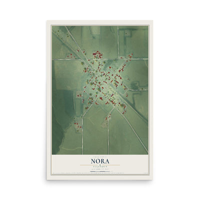 Map of Nora, Illinois, 12 x 18 inch unframed archival matte print
