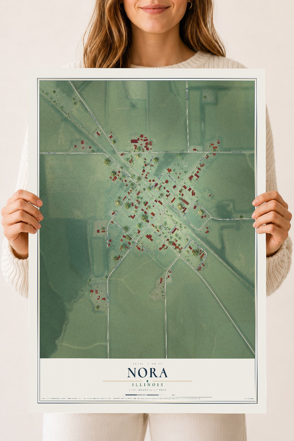 Map of Nora, Illinois, 18 x 24 inch unframed archival matte print