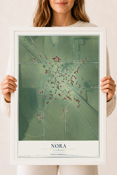 Map of Nora, Illinois, 18 x 24 inch print in a white wood frame