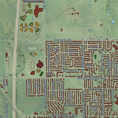 Second close-up of the map of Normal, Illinois print showing more streets and buildings