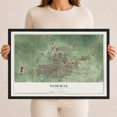 Map of Normal, Illinois, 12 x 18 inch print in a black wood frame
