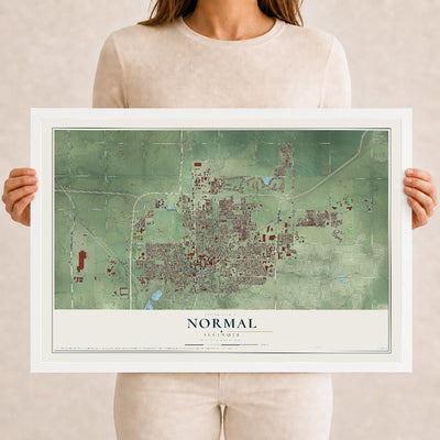 Map of Normal, Illinois, 12 x 18 inch print in a white wood frame