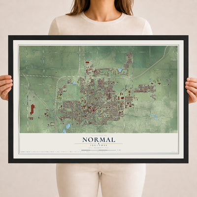 Map of Normal, Illinois, 18 x 24 inch print in a black wood frame